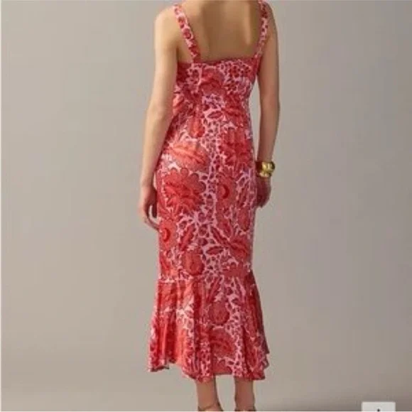 JCREW Collection fitted luster crepe flare-hem dress in coral floral print NWT 4 - Picture 2 of 11
